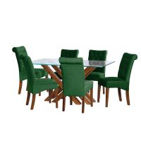 Juego De Comedor Merida 6 Sillas Oviedo Tela Velvet Verde