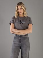 Polera Cropped con Logo Brillante Gris Calvin Klein