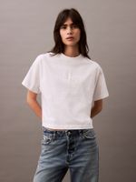 Polera Cropped con Monograma Blanco Calvin Klein