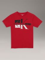 Polera Niño Manga Corta Con Monograma Rojo Calvin Klein