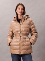 Parka Puffer Plumas Ligera Cinturón Marrón Calvin Klein