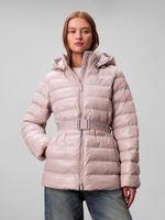 Parka Puffer Plumas Ligera C Cinturón Gris Calvin Klein
