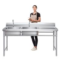 Lavafondos Doble Acero Inox. 175x60x90 cm. Secador derecho