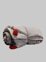 Piecera acolchada lino / algodón color crudo con flecos lacre-gris