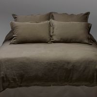 Set 2 Fundas de almohada 100% lino prelavado, color kaki tamañ0 52x72cm.