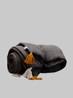 Piecera acolchada lino / algodón color gris melange flecos mostaza-crudo