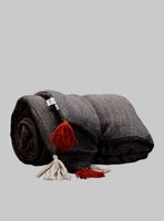 Piecera acolchada lino / algodón color gris melange con flecos lacre-crudo