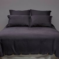 Set 2 Fundas de almohada 100% lino prelavado, color grafito tamaño 52x92cm.