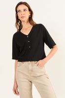 Polera Cuello V Acanalada Negro Ma Griffe 14202126051102