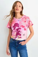 Polera Estampada Manga Corta Rosa Ash 14607126001123