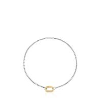 Pulsera cadena de acero y anilla de oro Hold Oval