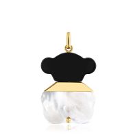 Colgante con baño de oro 18 kt sobre plata, nácar y ónix