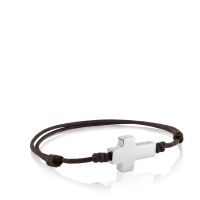 Pulsera Cruz de Acero y Cordón Marrón Tous