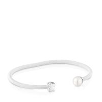 Pulsera esclava de plata y perla cultivada Icon Mesh