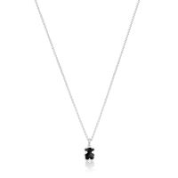 Collar corto de plata y motivo oso en ónix Icon Color