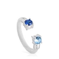 Anillo abierto de plata y espinela creada en laboratorio