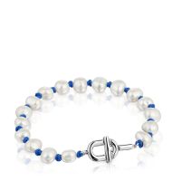 Pulsera nylon azul plata y perlas cultivadas TOUS