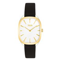 Reloj analógico de acero IPG dorado con correa de piel negra