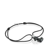 Pulsera doble oso plata con cerámica y nylon negro Bold Bear