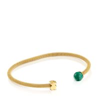 Pulsera esclava de acero dorado y malaquita Icon Mesh