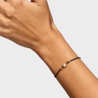 Pulsera nylon negro, oro 18 kt, plata y diamante LGD