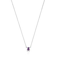 Collar corto motivo oso de plata y zafiro lila creado en laboratorio Color Bear LGG