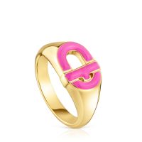 Sello con baño de oro 18 kt sobre plata y esmalte fucsia