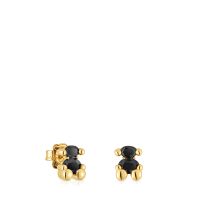 Pendientes oso oro 18 kt sobre plata y ónix 8 mm Bear