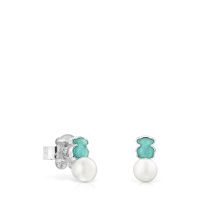 Pendientes Tous Mini Color de Plata con Amazonita y Perla