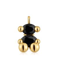 Colgante mediano motivo oso con baño de oro 18 kt sobre plata y ónix Color Bear