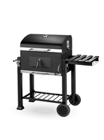 Parrilla a carbón con tapa y bandeja lateral