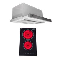 Kit Encimera eléctrica vitrocerámica 2 quemadores + Campana retráctil gris