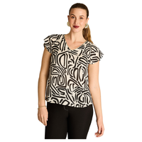 Blusa Arena Estampada con Escote en V y Manga Corta