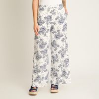 Pantalon Palazzo Blanco Estampado Mediterráneo