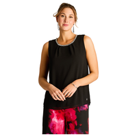 Blusa Sin Mangas con Aplique de Pedrería Negro