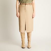 Falda Beige Midi con Cinturón