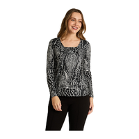 Polera Negra Estampada Escote V Tacto Caliente