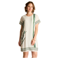 Vestido Corto Verde No Elasticado Con Forro Calce Holgado