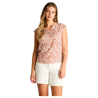 Blusa Terracota Manga Corta No Elasticado Sin Forro Calce Normal