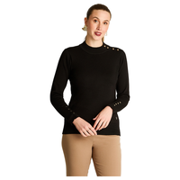 Sweater Negro Cuello Mock con Botones en Hombro y Mangas