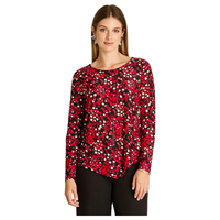 Polera Roja Manga Larga Estampada con Cuello Redondo y Collar