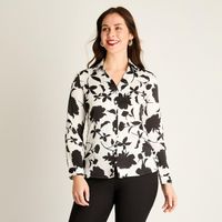 Blusa Negra Floral con Estilo Camisero