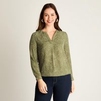 Blusa Verde Estampada con Escote en V