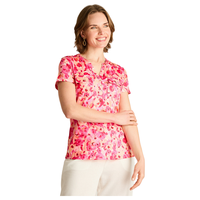 Polera Fucsia Estampado Floral Manga Corta