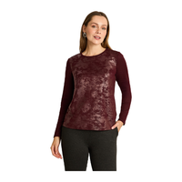 Polera Burdeo Manga Larga Elasticidad Media Sin Forro Calce Normal Tela Camant