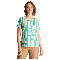 Polera Celeste Geométrica Manga Corta