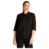 Blusa Negra Manga 3/4 con Aplicación de Botones