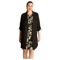 Chaqueta Suede Mujer Manga Roll Up con Bolsillos Negra