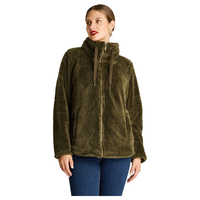 Polerón Coral Fleece Mujer Full Zipper Efecto Piel Verde