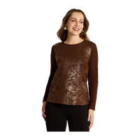 Polera Cafe Manga Larga Elasticidad Media Sin Forro Calce Normal Tela Camant